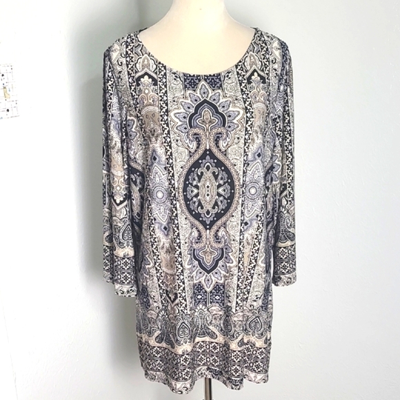Roz & Ali Black & Cream Patterned Jersey Tunic, Size XL - Picture 1 of 8